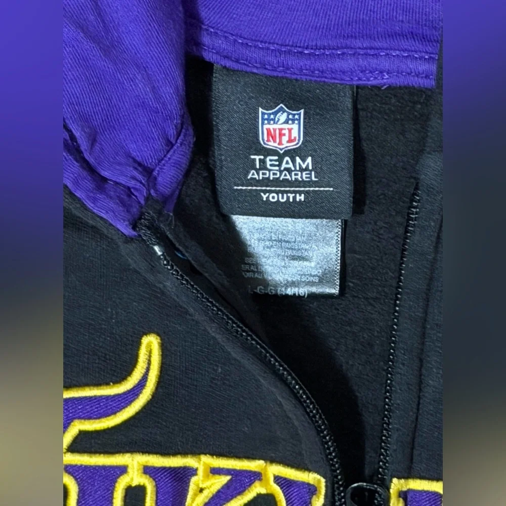 NFL Minnesota Vikings Youth Full Zip Hoodie Sweatshirt L/G 14–16 Black Purple